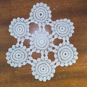 Vintage Handmade White Crochet Lace Doily Floral Medallion Table Decor